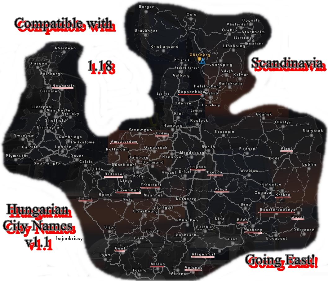 Hungarian City Names v1.1 | ETS2 mods | Euro truck simulator 2 mods ...