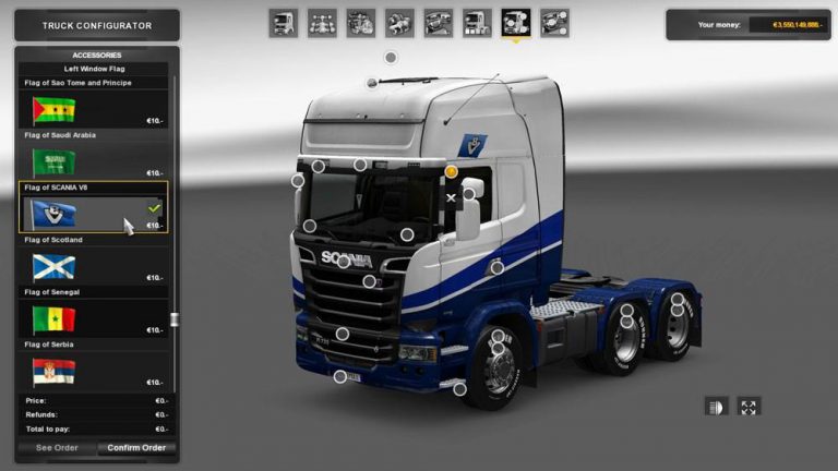 SCANIA V8 FLAG ON SIDE WINDOWS - ETS2 mods | Euro truck simulator 2 ...