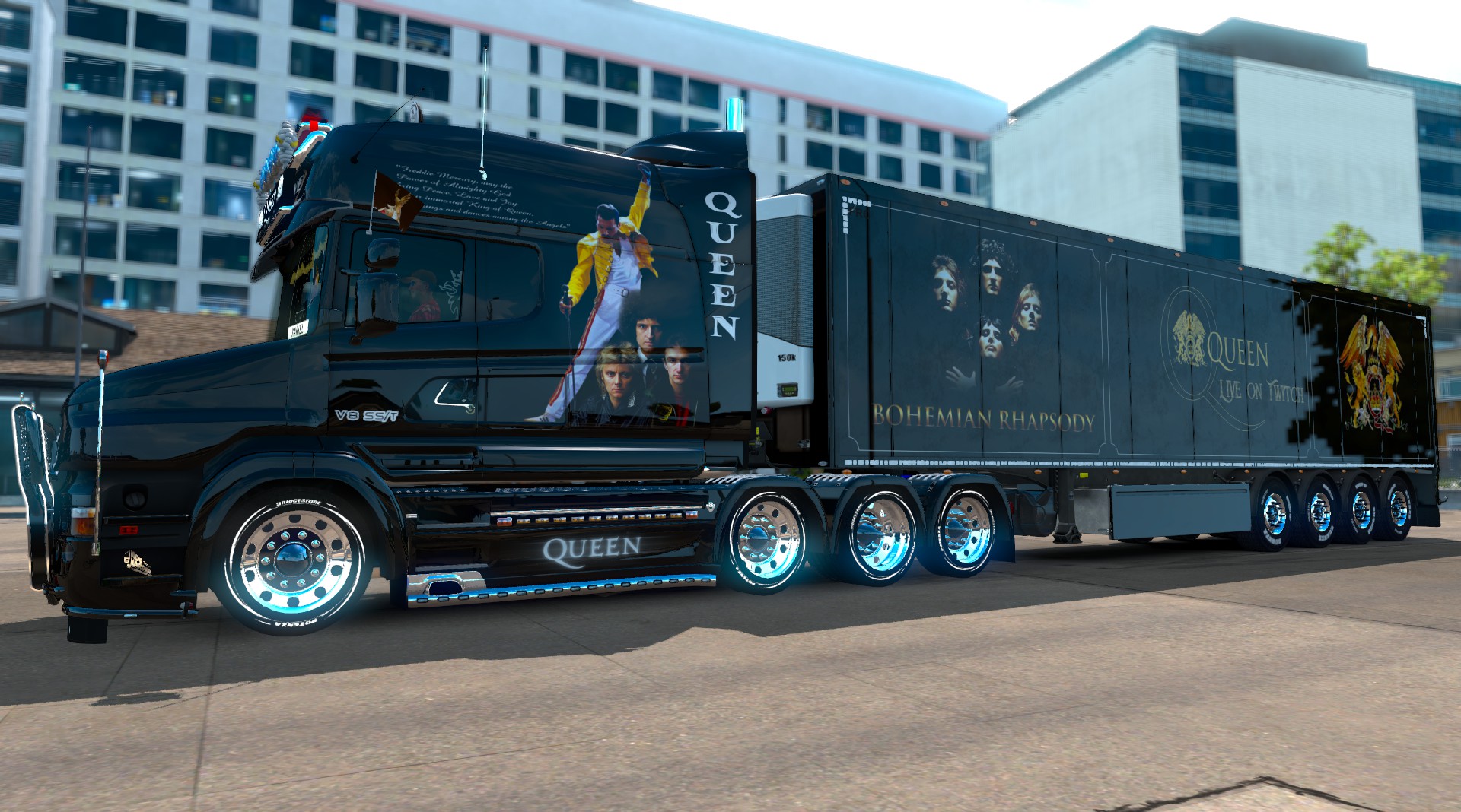 Trailer scania. Euro Truck Simulator 2 very cool Mods Harley Queen.