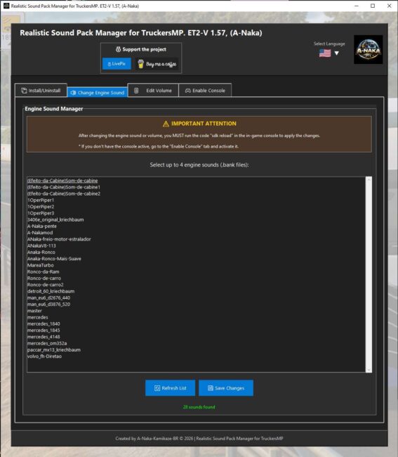 Realistic Sound Pack Manager on TruckersMP ET2-V1.57.