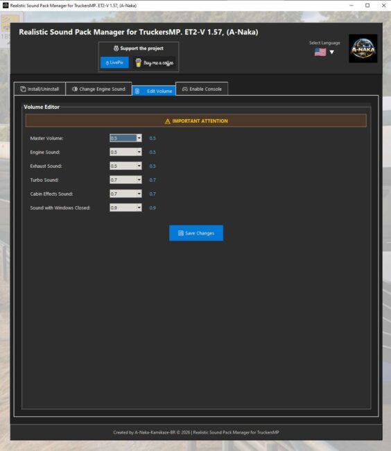 Realistic Sound Pack Manager on TruckersMP ET2-V1.57.
