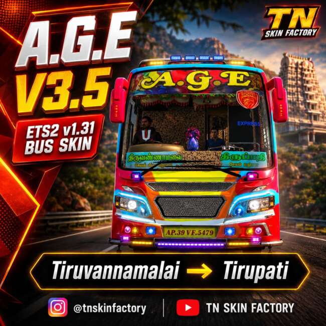 🔥 Arunai Bus V3.5 Skin 🚌 | Tiruvannamalai To Tirupati 🚍 | ETS2 V1.31 Tamil
