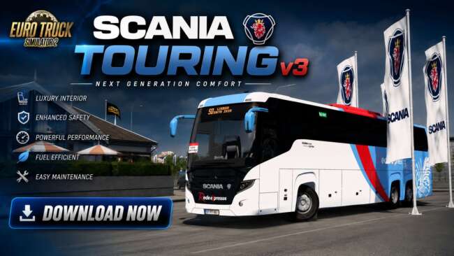 Scania Touring 6x2 HD 2026 V3 Bus Mod | ETS2 v1.60